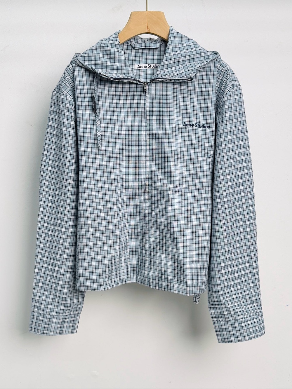 Acne Checked Light Blue Hooded Jacket